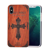 Load image into Gallery viewer, Genuine Natural Wood Case For iPhone X 8 7 6 6s Plus 5s 5 SE Cover Novel Embossed Flower Skull Wolf Pattern Wooden Phone Cases