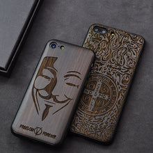Load image into Gallery viewer, Popular Black Ebony Wood Phone Case for iPhone 7 Carved Skull Flower Wooden iPhone 7 Plus 6 6s 8 Plus Case For iPhone 8 Cover