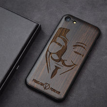 Load image into Gallery viewer, Popular Black Ebony Wood Phone Case for iPhone 7 Carved Skull Flower Wooden iPhone 7 Plus 6 6s 8 Plus Case For iPhone 8 Cover