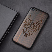 Load image into Gallery viewer, Popular Black Ebony Wood Phone Case for iPhone 7 Carved Skull Flower Wooden iPhone 7 Plus 6 6s 8 Plus Case For iPhone 8 Cover