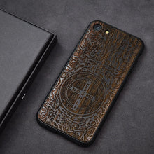 Load image into Gallery viewer, Popular Black Ebony Wood Phone Case for iPhone 7 Carved Skull Flower Wooden iPhone 7 Plus 6 6s 8 Plus Case For iPhone 8 Cover