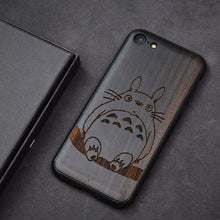 Load image into Gallery viewer, Popular Black Ebony Wood Phone Case for iPhone 7 Carved Skull Flower Wooden iPhone 7 Plus 6 6s 8 Plus Case For iPhone 8 Cover