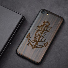 Load image into Gallery viewer, Popular Black Ebony Wood Phone Case for iPhone 7 Carved Skull Flower Wooden iPhone 7 Plus 6 6s 8 Plus Case For iPhone 8 Cover