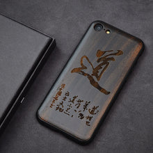 Load image into Gallery viewer, Popular Black Ebony Wood Phone Case for iPhone 7 Carved Skull Flower Wooden iPhone 7 Plus 6 6s 8 Plus Case For iPhone 8 Cover