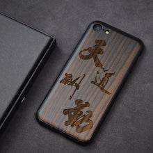Load image into Gallery viewer, Popular Black Ebony Wood Phone Case for iPhone 7 Carved Skull Flower Wooden iPhone 7 Plus 6 6s 8 Plus Case For iPhone 8 Cover